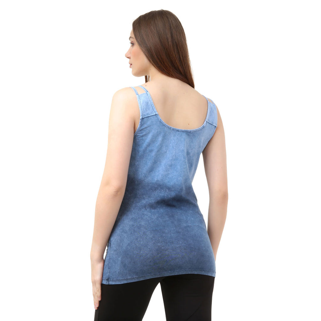 Gradient Double Strap Tank Printed Winged Logo Blue