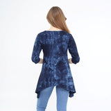 Asymmetrical Hem 3/4 Sleeve Tunic Flowy Washed Blue