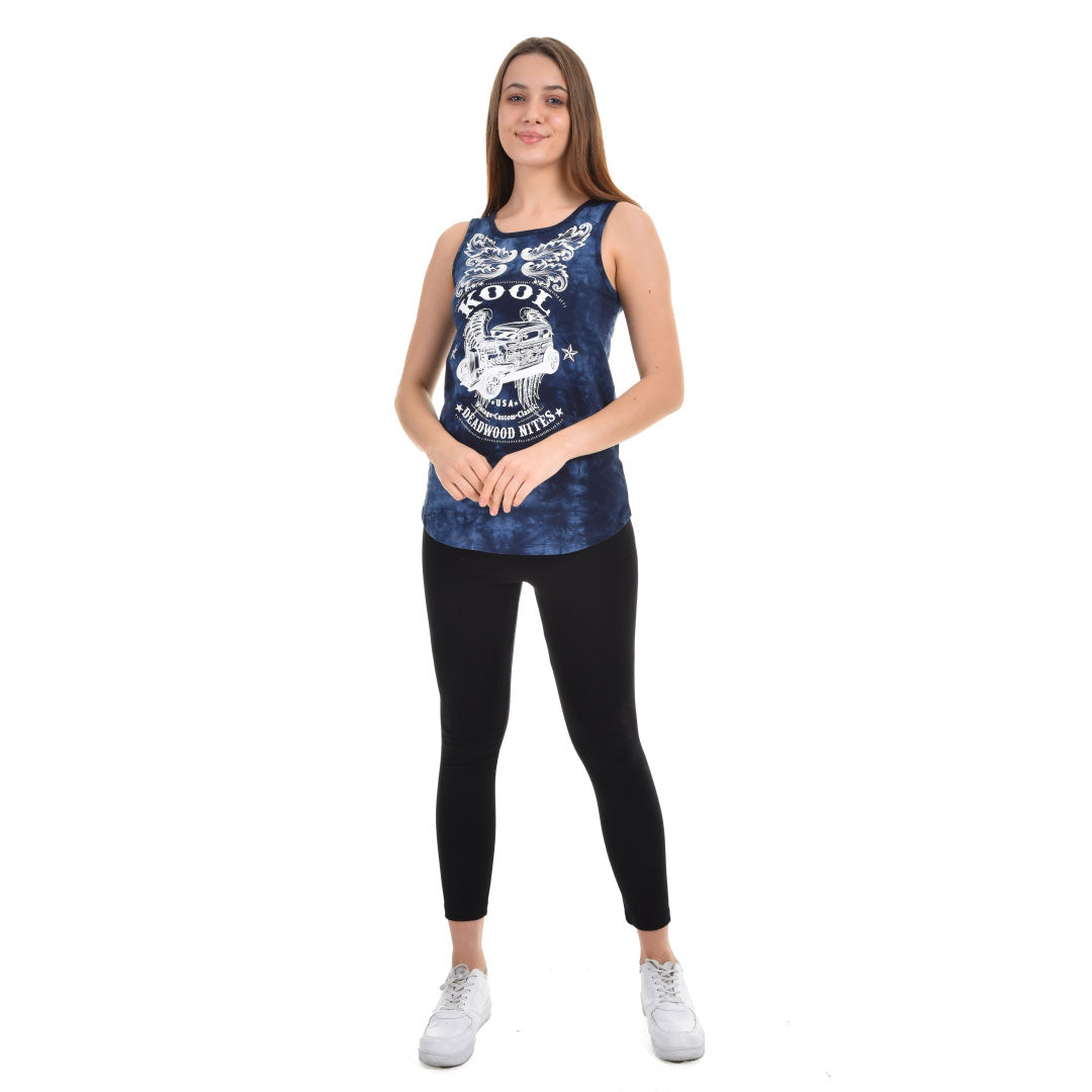 Curved Hem Slouchy Hot Rod Tank Washed Dark Blue