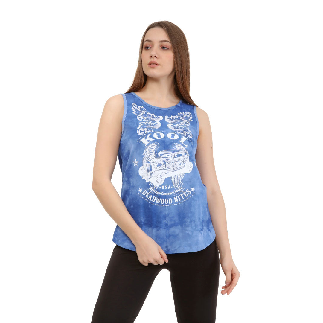 Curved Hem Slouchy Hot Rod Tank Washed Sky Blue