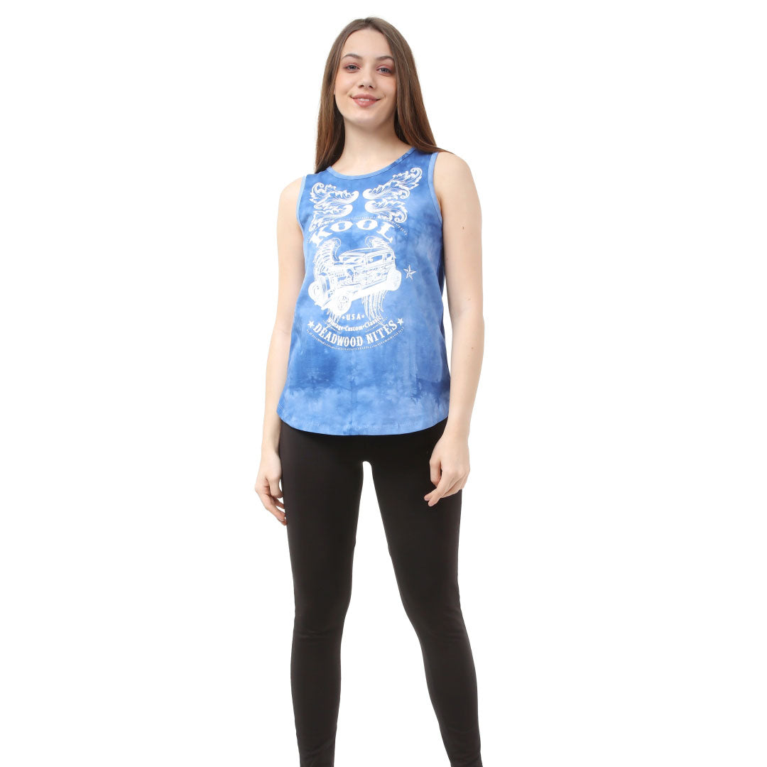 Curved Hem Slouchy Hot Rod Tank Washed Sky Blue