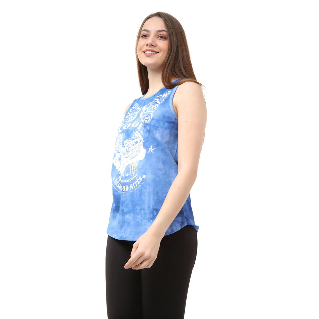 Curved Hem Slouchy Hot Rod Tank Washed Sky Blue
