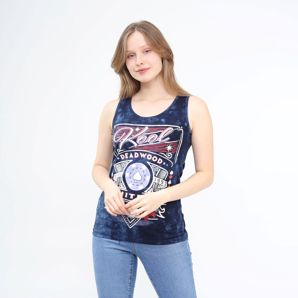 Layered Lacy Back Wide Strapped Long Tank Blue