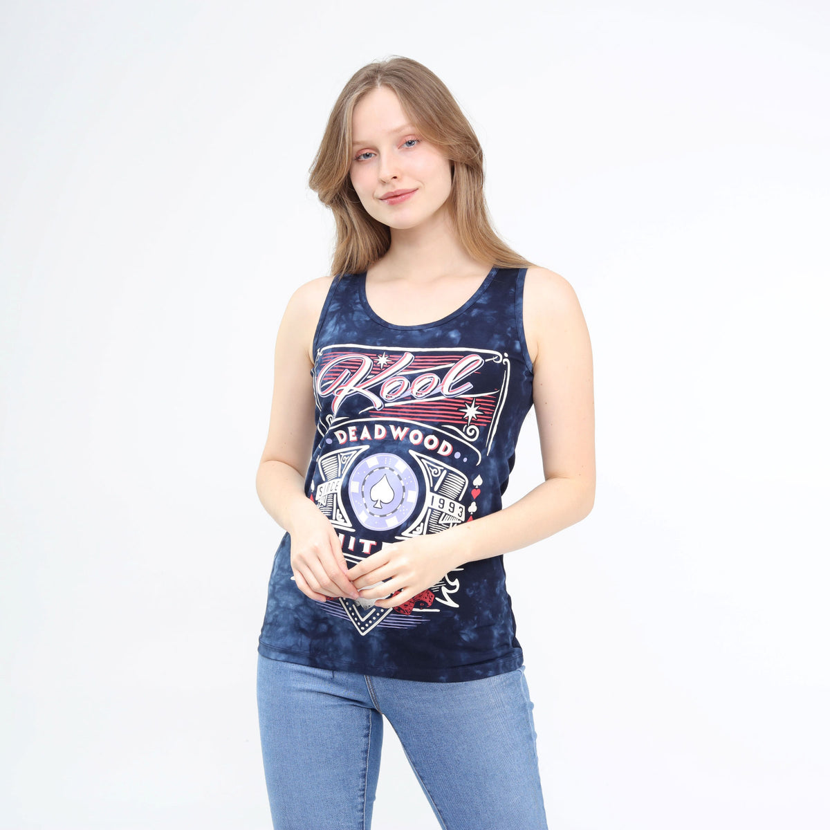 Layered Lacy Back Wide Strapped Long Tank Blue