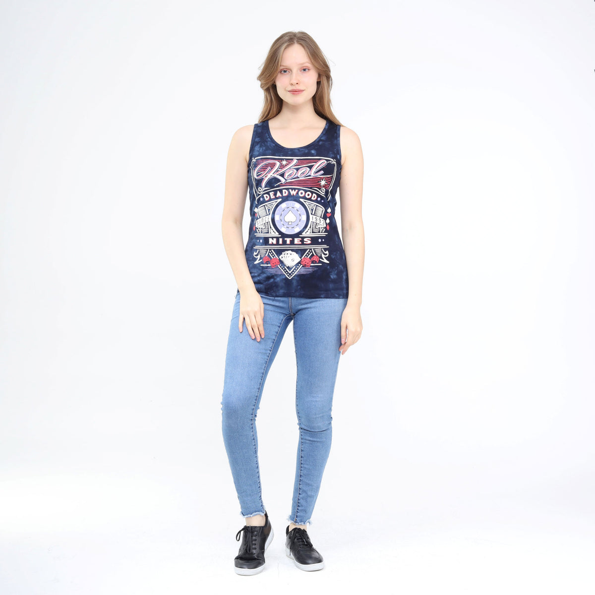 Layered Lacy Back Wide Strapped Long Tank Blue