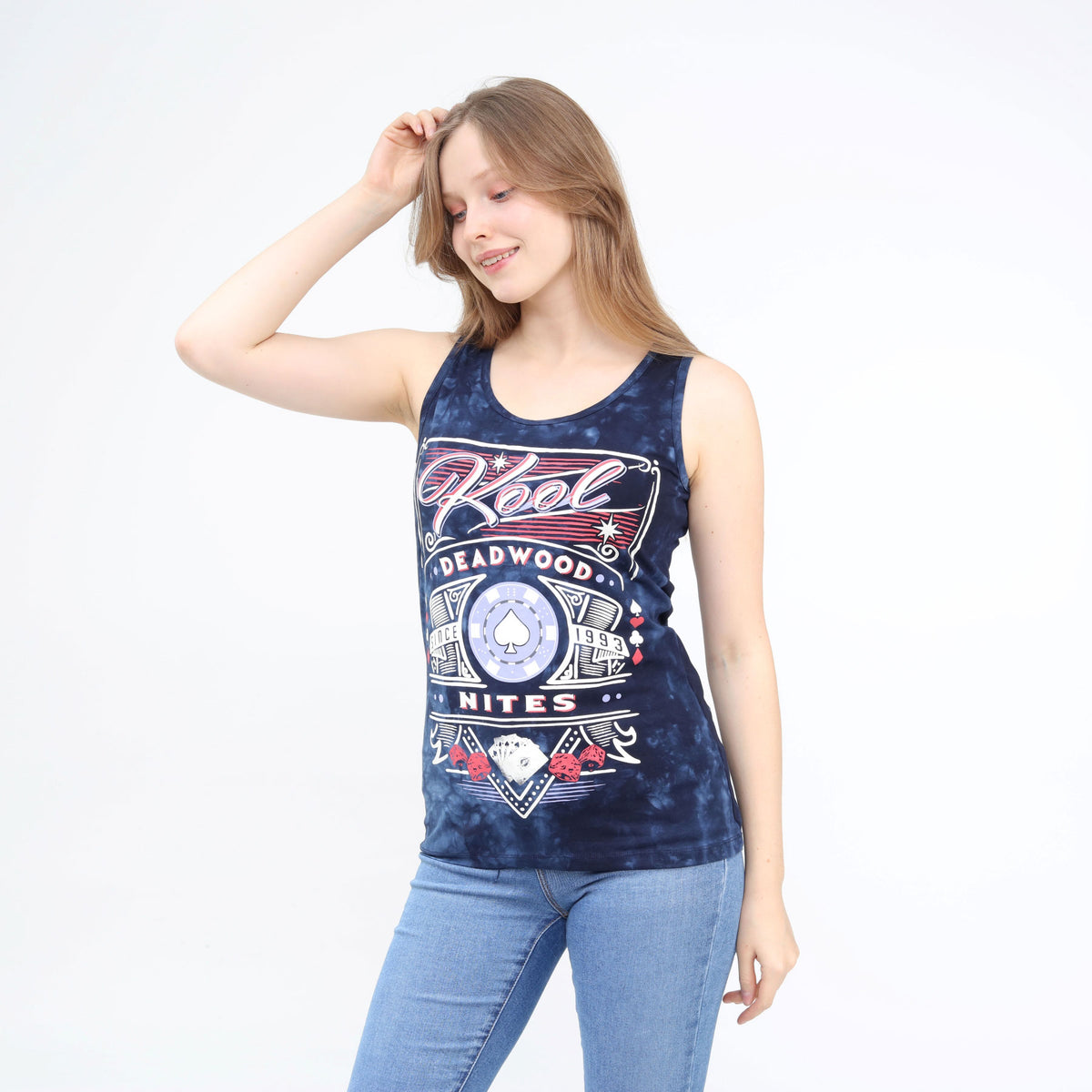 Layered Lacy Back Wide Strapped Long Tank Blue