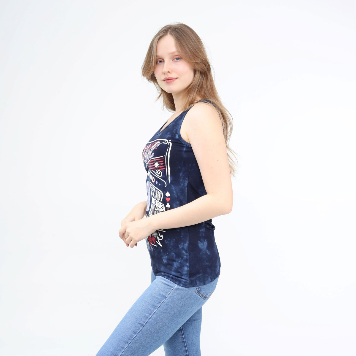 Layered Lacy Back Wide Strapped Long Tank Blue