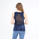 Layered Lacy Back Wide Strapped Long Tank Blue