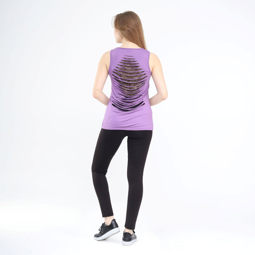 Layered Lacy Back Wide Strapped Long Tank Lavender