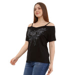 Thin Strap Cold Shoulder Short Sleeve Casual T Black