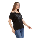 Thin Strap Cold Shoulder Short Sleeve Casual T Black