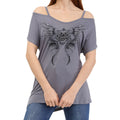 Thin Strap Cold Shoulder Short Sleeve Casual T Grey