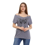 Thin Strap Cold Shoulder Short Sleeve Casual T Grey