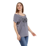 Thin Strap Cold Shoulder Short Sleeve Casual T Grey