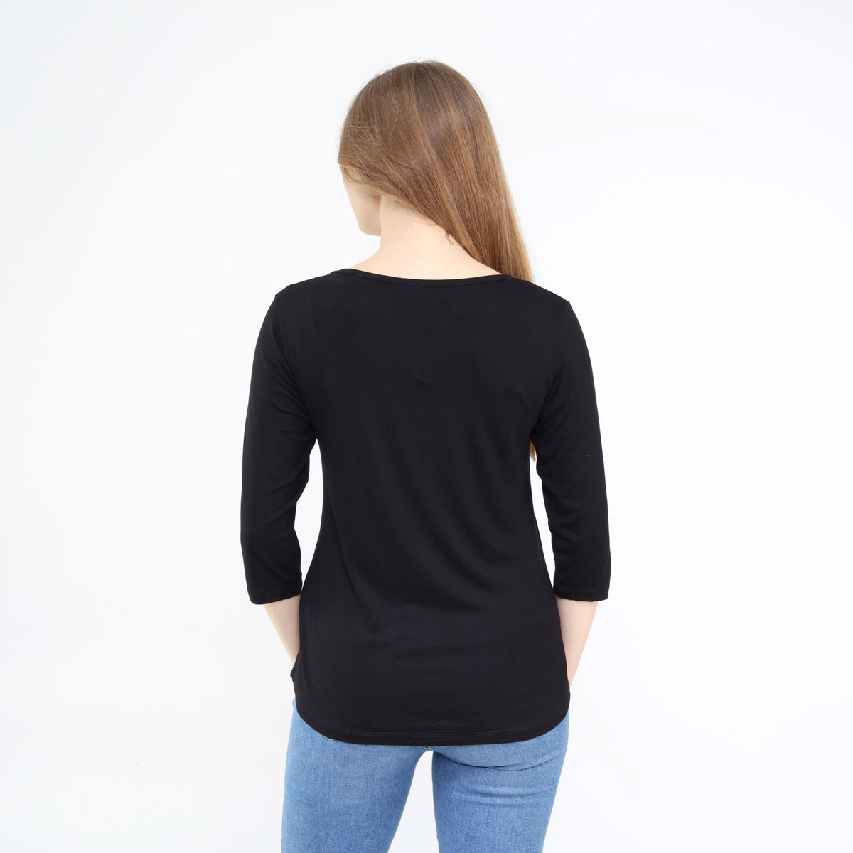 Cute Three-Quarter Sleeve Scoop Neck Top Black