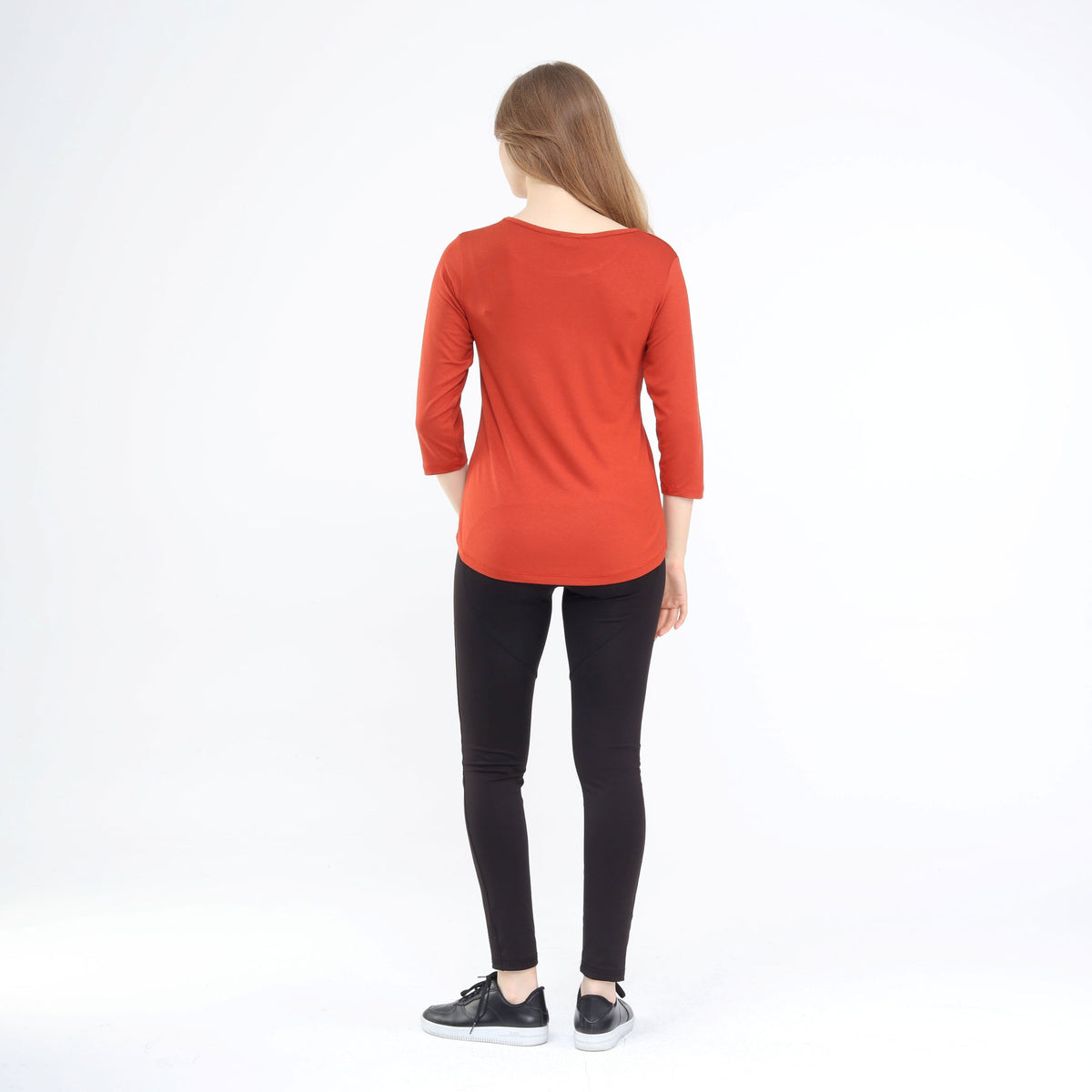 Cute Three-Quarter Sleeve Scoop Neck Top Rust