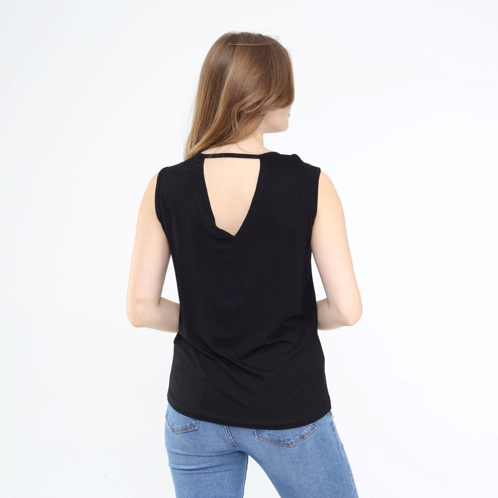 Diamond-Cut Wide Strap Sleeveless Choker Top Black