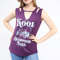Diamond-Cut Wide Strap Sleeveless Choker Top Eggplant