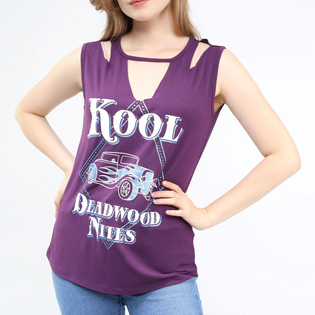 Diamond-Cut Wide Strap Sleeveless Choker Top Eggplant