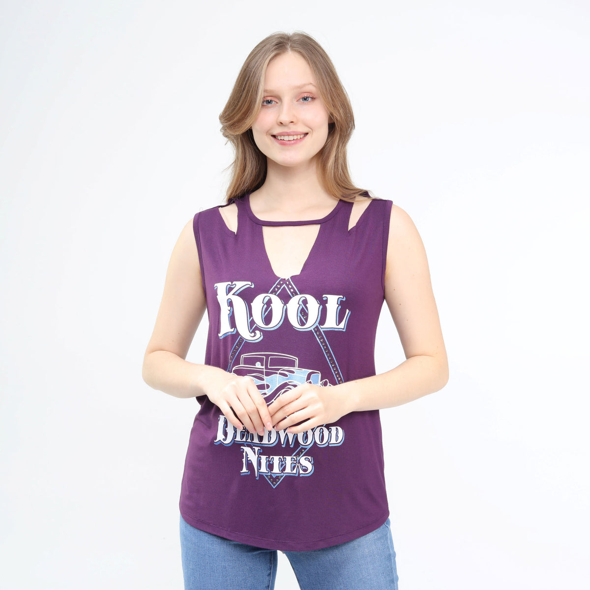 Diamond-Cut Wide Strap Sleeveless Choker Top Eggplant