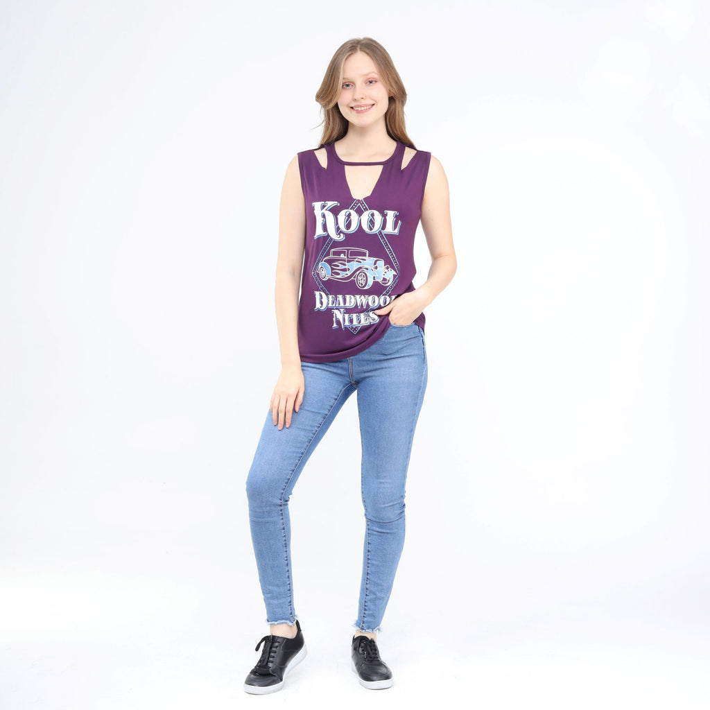 Diamond-Cut Wide Strap Sleeveless Choker Top Eggplant