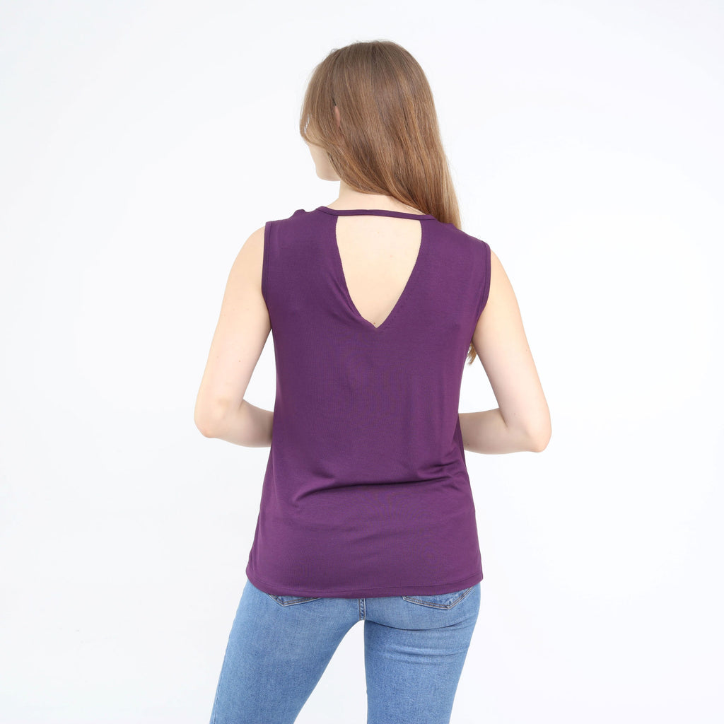 Diamond-Cut Wide Strap Sleeveless Choker Top Eggplant