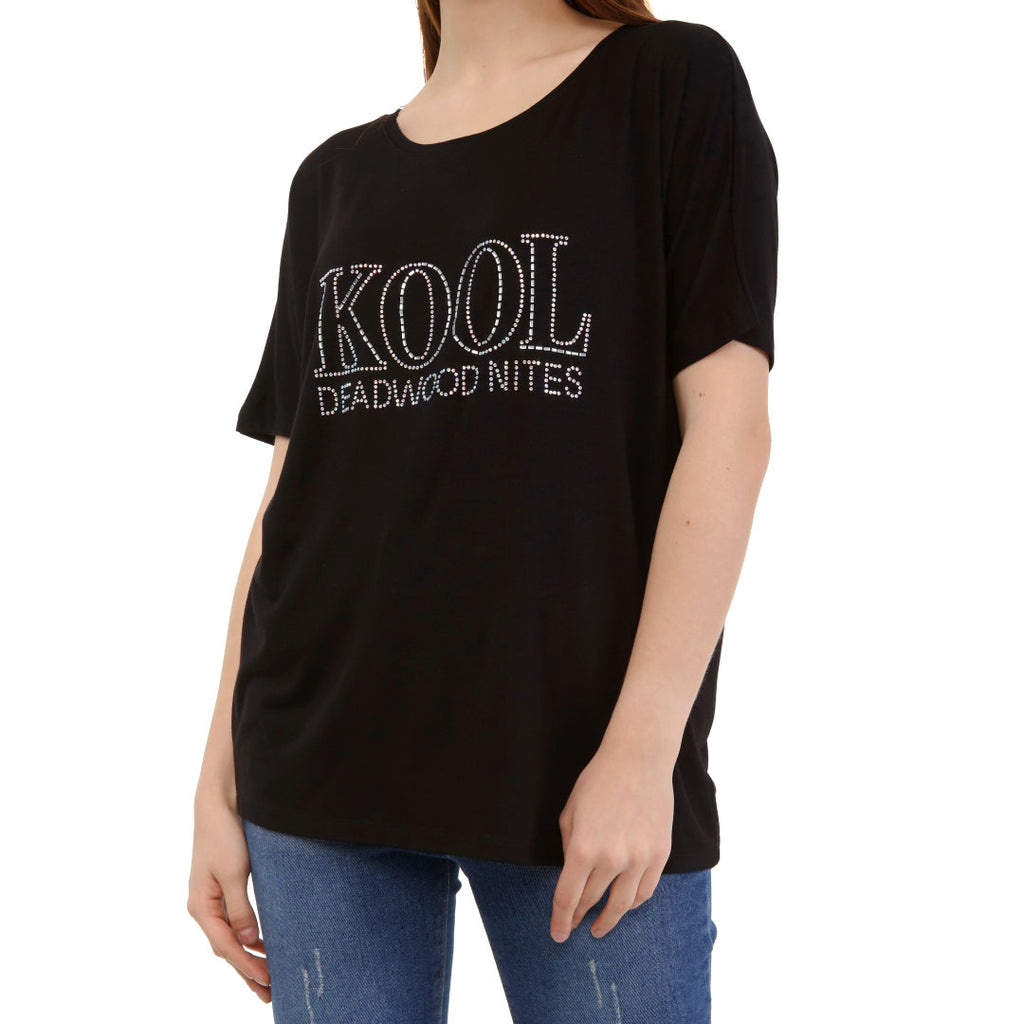 Loose Fit Baggy Dolman Short Sleeve Blouse Black