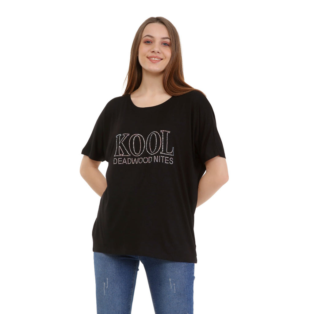 Loose Fit Baggy Dolman Short Sleeve Blouse Black