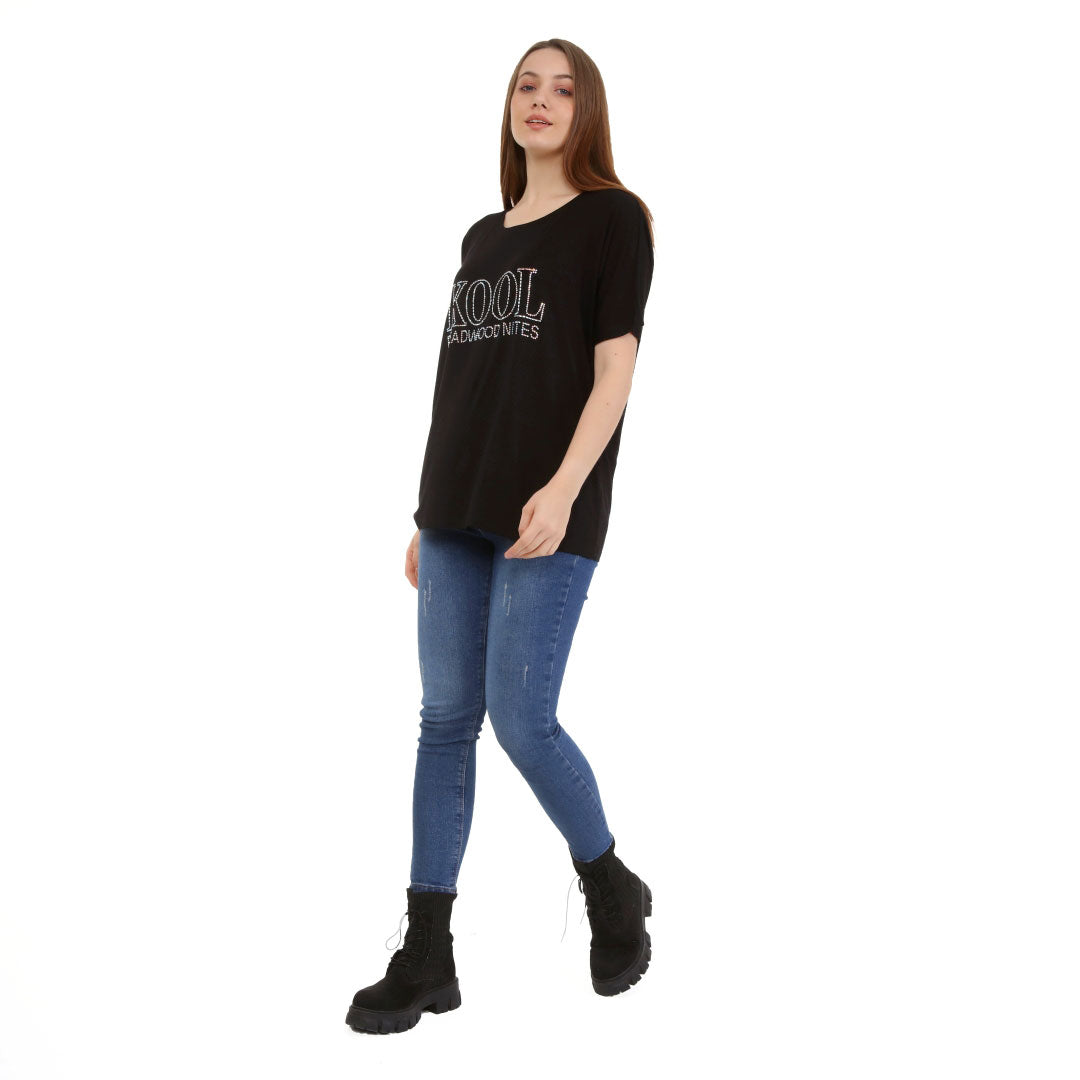 Loose Fit Baggy Dolman Short Sleeve Blouse Black