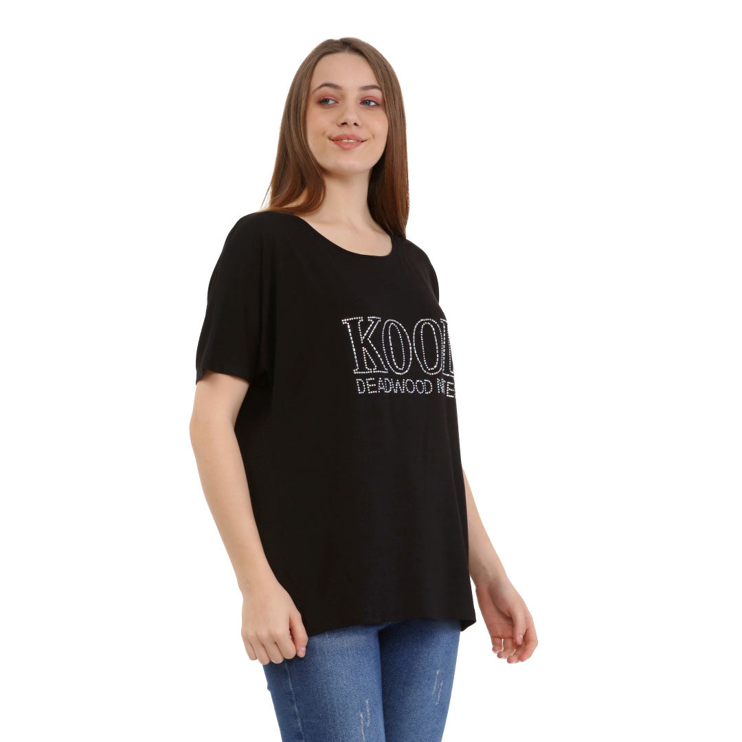 Loose Fit Baggy Dolman Short Sleeve Blouse Black
