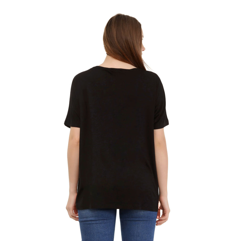 Loose Fit Baggy Dolman Short Sleeve Blouse Black