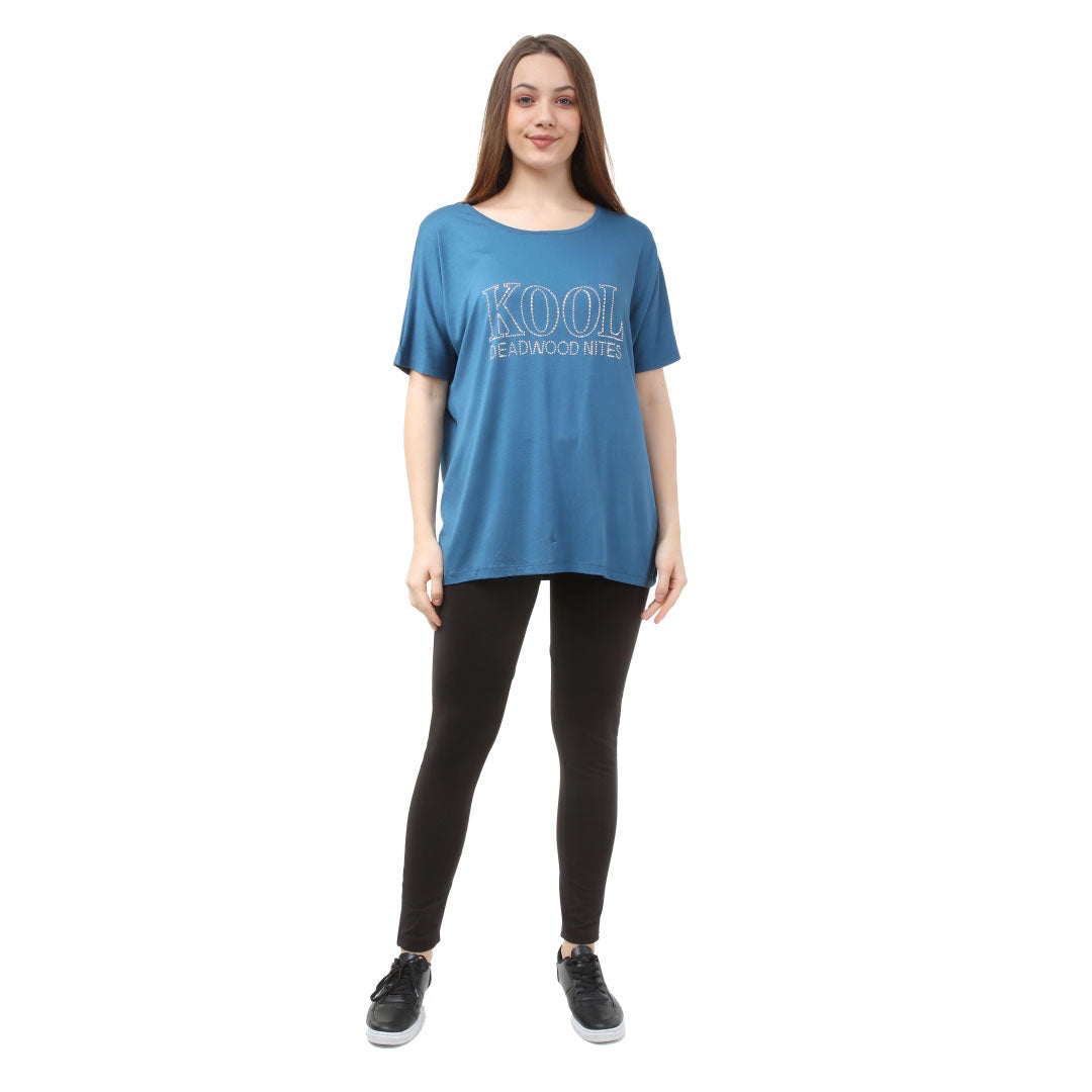 Loose Fit Baggy Dolman Short Sleeve Blouse Teal