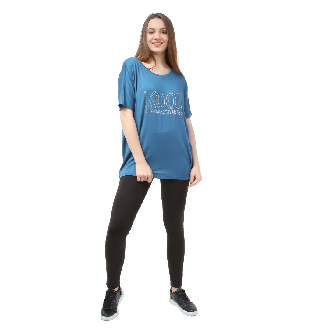 Loose Fit Baggy Dolman Short Sleeve Blouse Teal