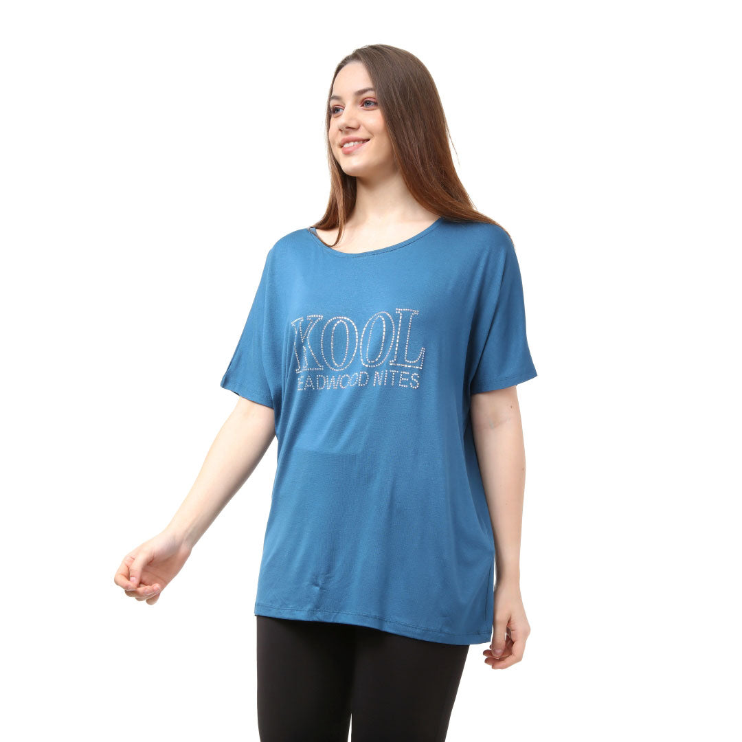 Loose Fit Baggy Dolman Short Sleeve Blouse Teal