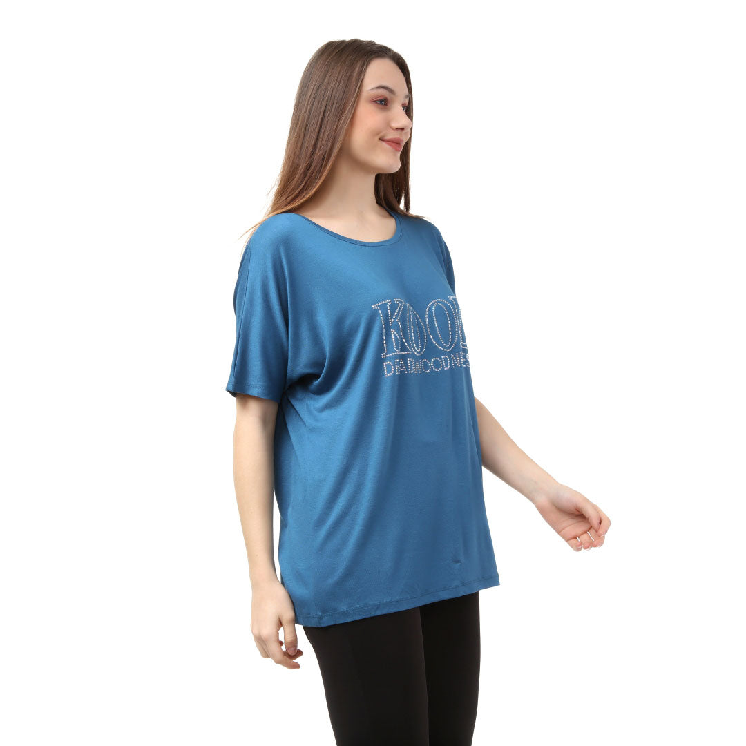 Loose Fit Baggy Dolman Short Sleeve Blouse Teal