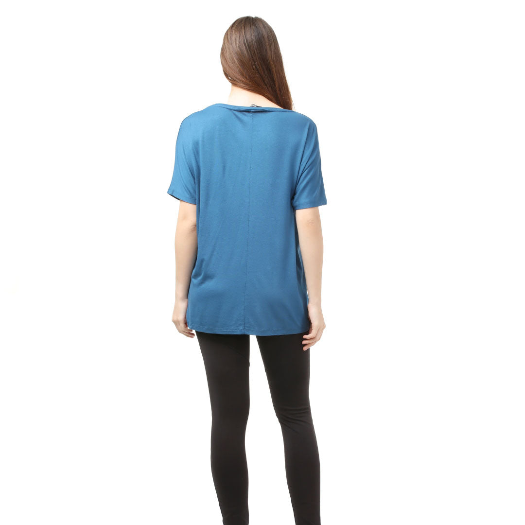 Loose Fit Baggy Dolman Short Sleeve Blouse Teal