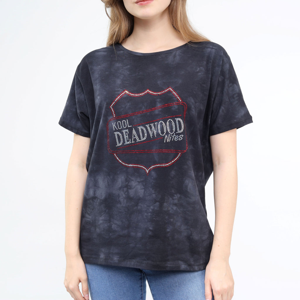 Loose Fit Baggy Dolman Short Sleeve Blouse Washed Black