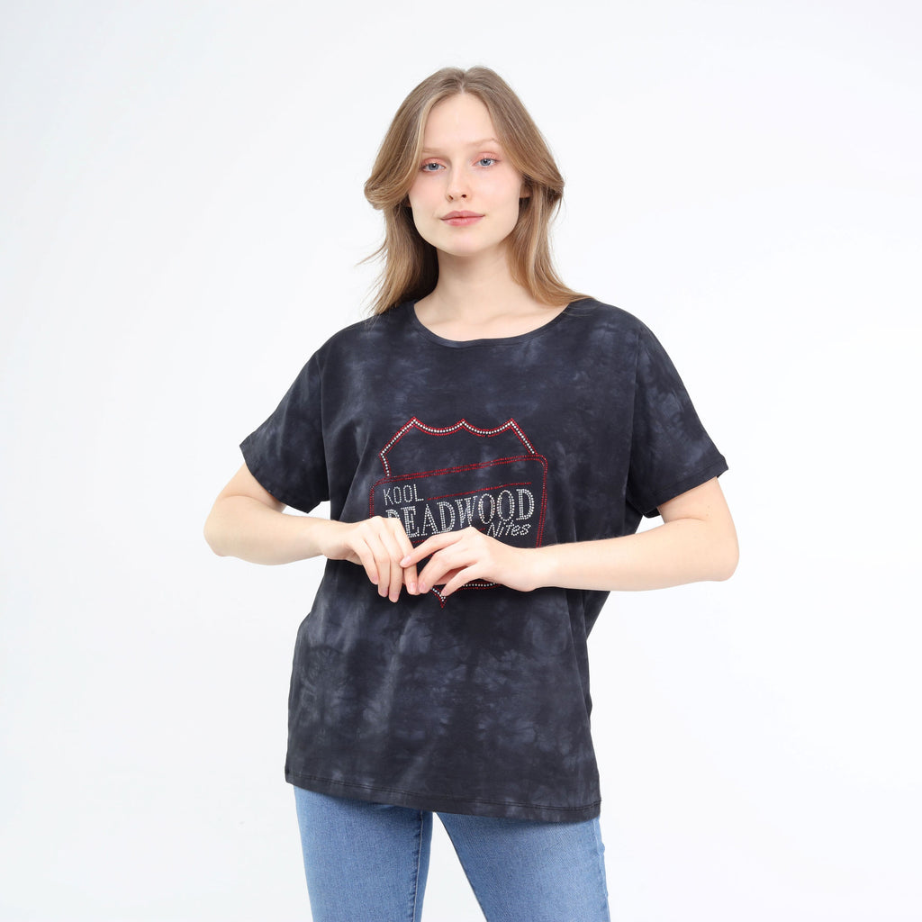 Loose Fit Baggy Dolman Short Sleeve Blouse Washed Black