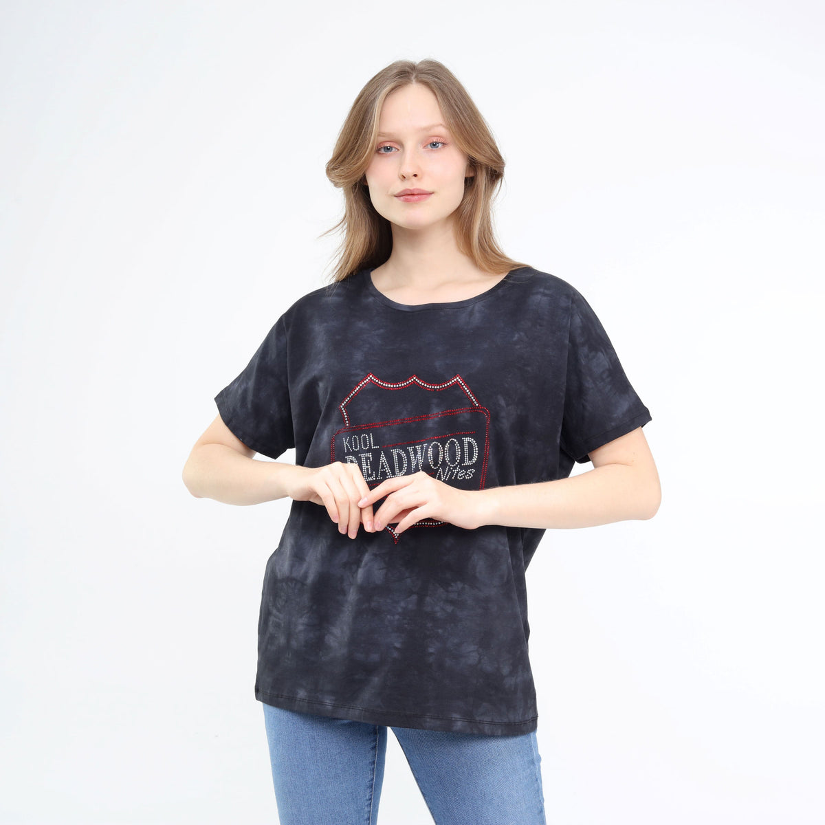 Loose Fit Baggy Dolman Short Sleeve Blouse Washed Black