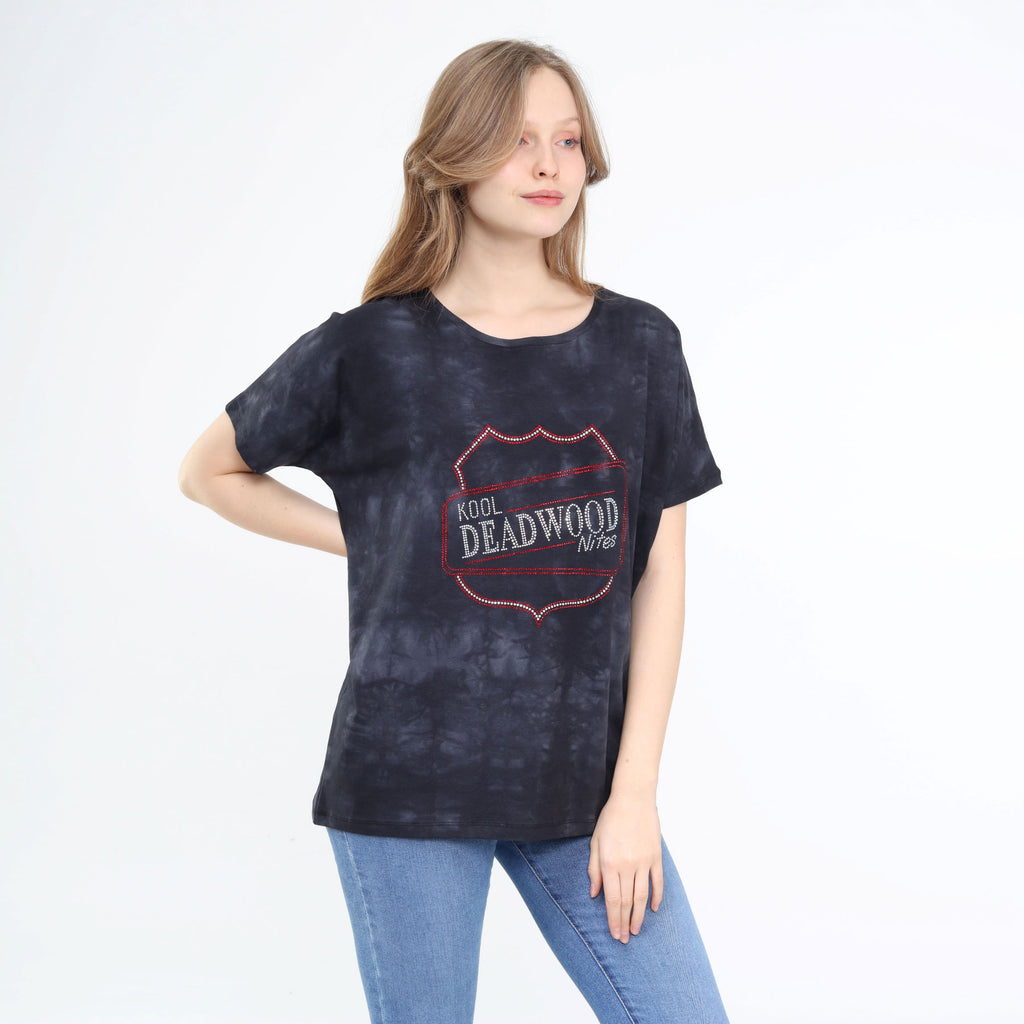 Loose Fit Baggy Dolman Short Sleeve Blouse Washed Black
