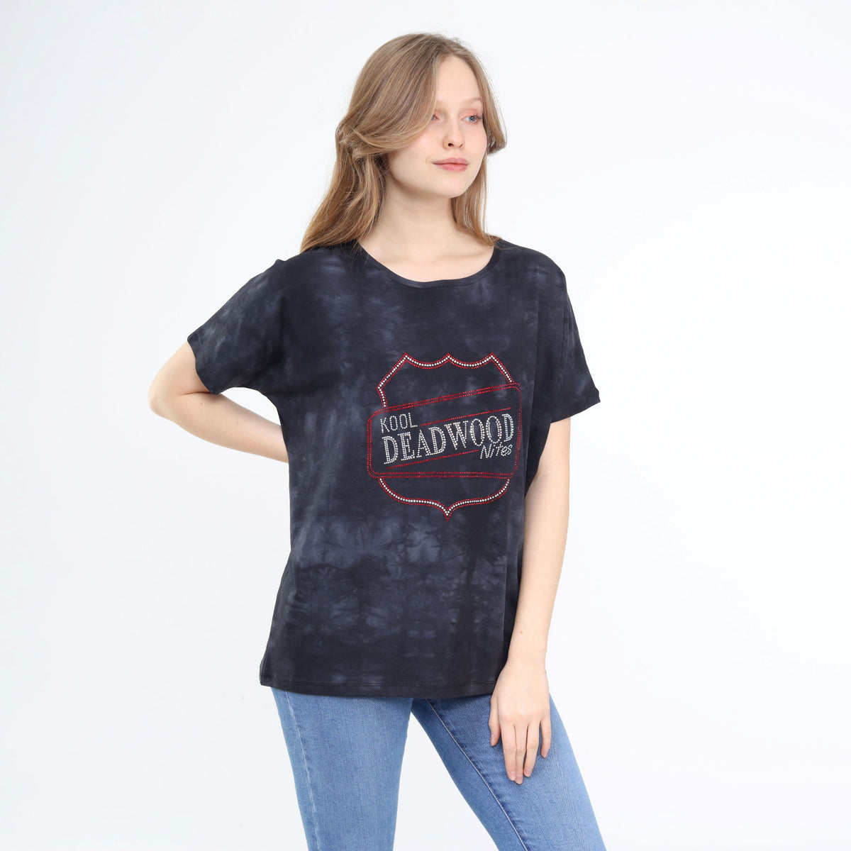 Loose Fit Baggy Dolman Short Sleeve Blouse Washed Black
