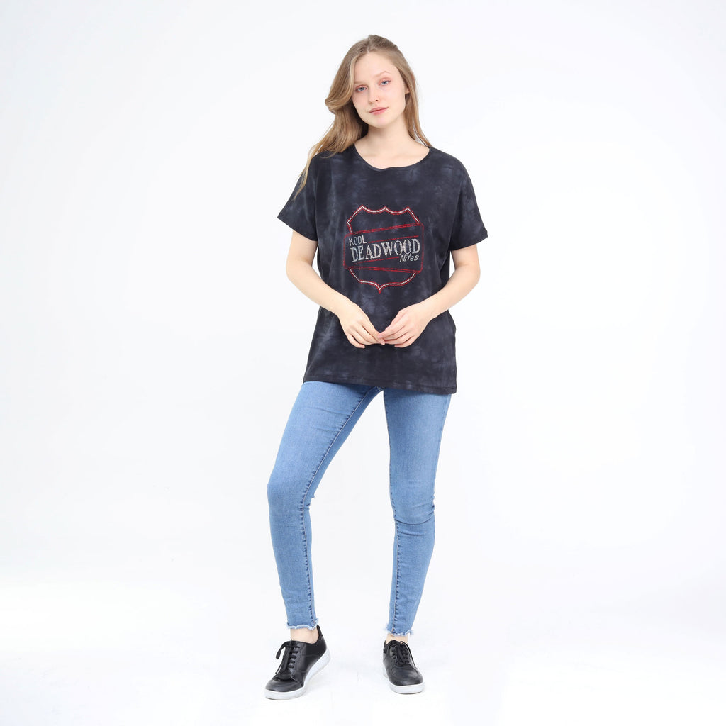 Loose Fit Baggy Dolman Short Sleeve Blouse Washed Black