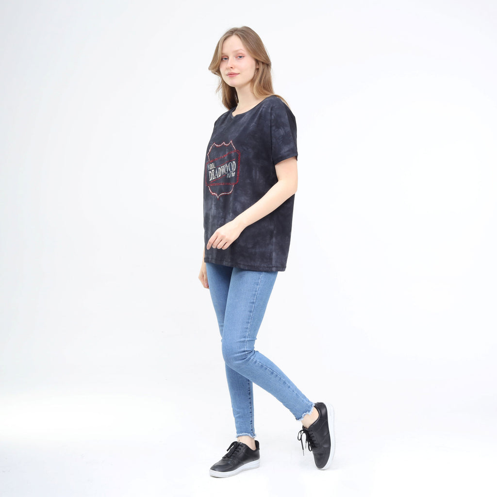 Loose Fit Baggy Dolman Short Sleeve Blouse Washed Black