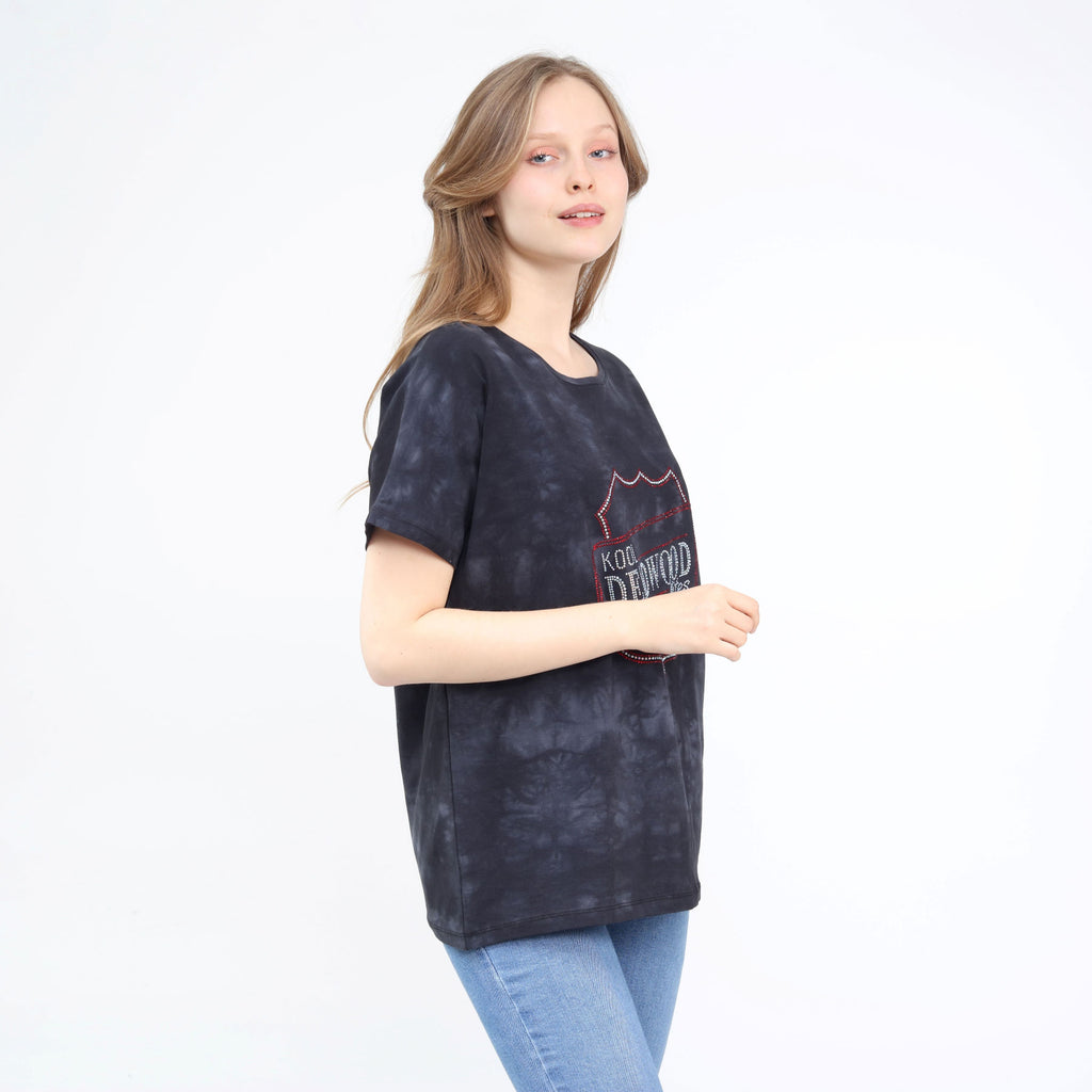 Loose Fit Baggy Dolman Short Sleeve Blouse Washed Black