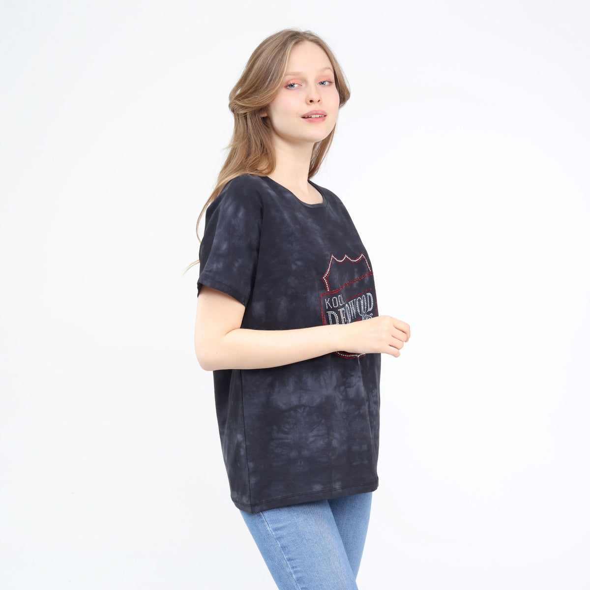 Loose Fit Baggy Dolman Short Sleeve Blouse Washed Black