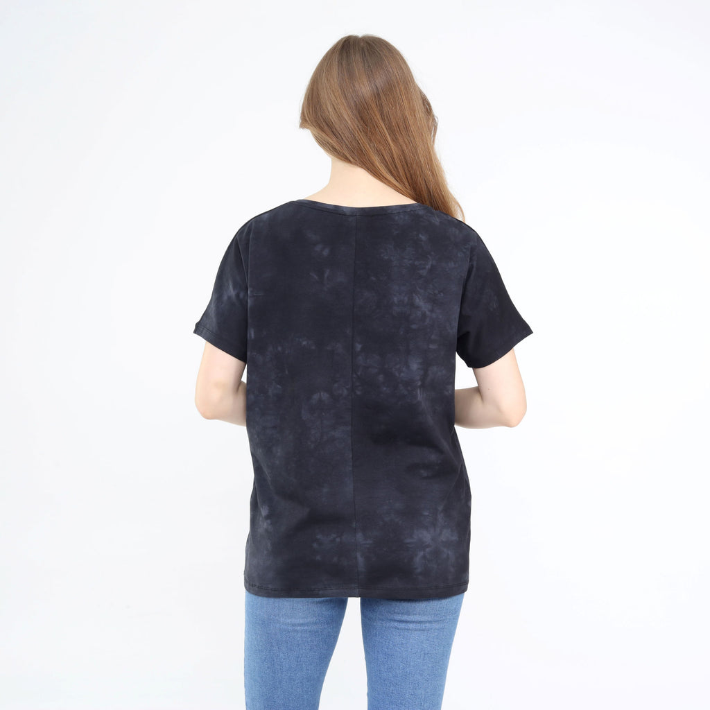 Loose Fit Baggy Dolman Short Sleeve Blouse Washed Black