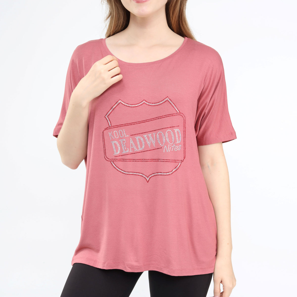 Loose Fit Baggy Dolman Short Sleeve Blouse Rose