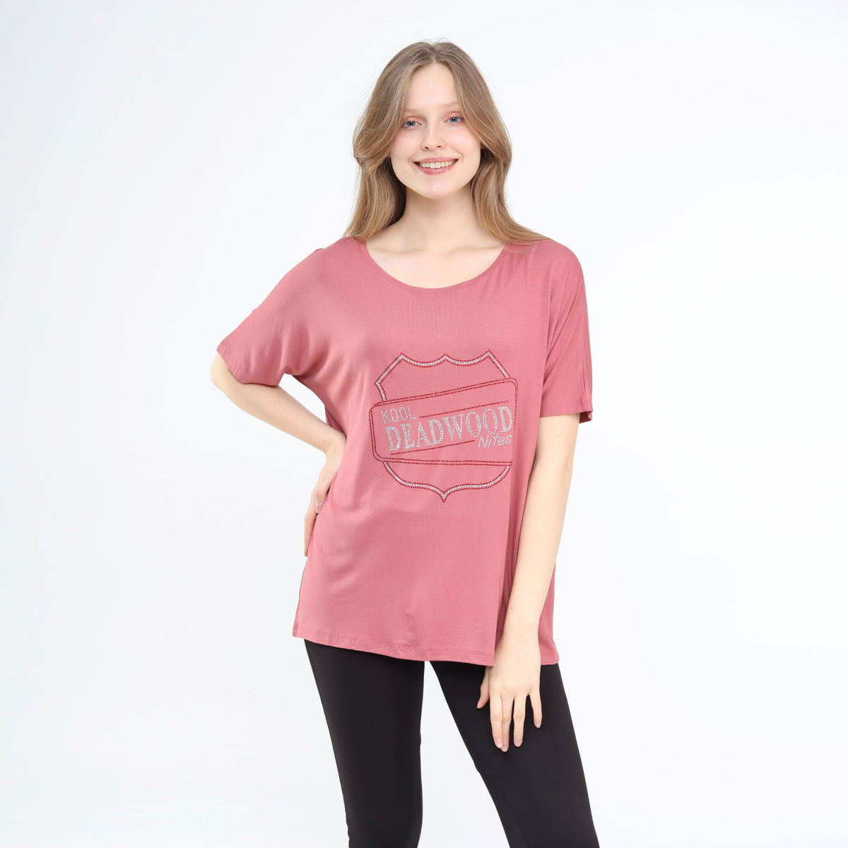 Loose Fit Baggy Dolman Short Sleeve Blouse Rose