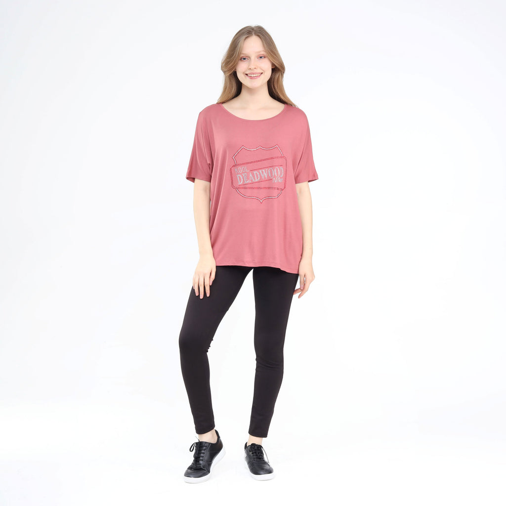 Loose Fit Baggy Dolman Short Sleeve Blouse Rose