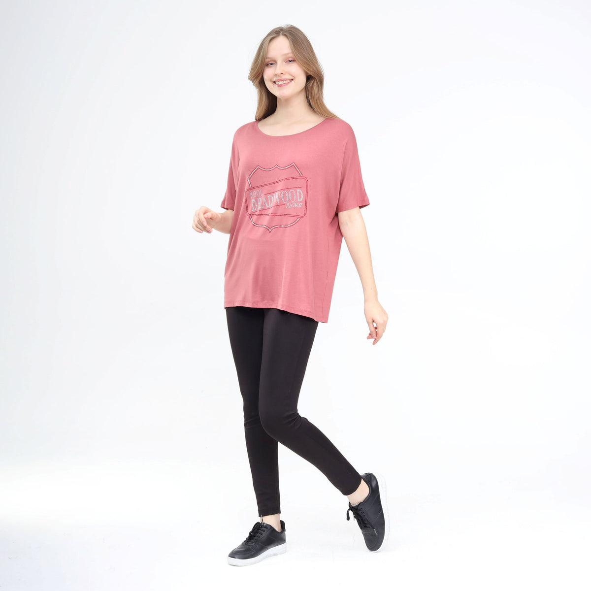 Loose Fit Baggy Dolman Short Sleeve Blouse Rose